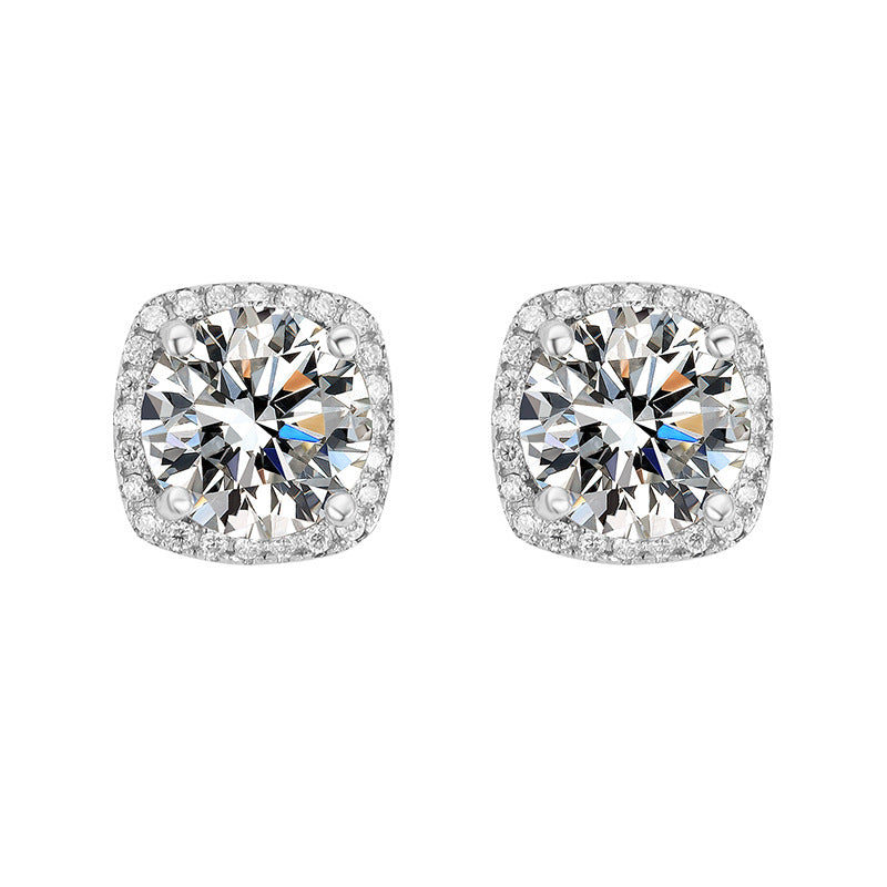 S925 Magnetic Multicolor Moissanite Square Halo Stud Earrings for Men Women, 0.5/1ct Round Cut, Inlaid Magnetic Earrings Non-Piercing Clip On Stud Earring