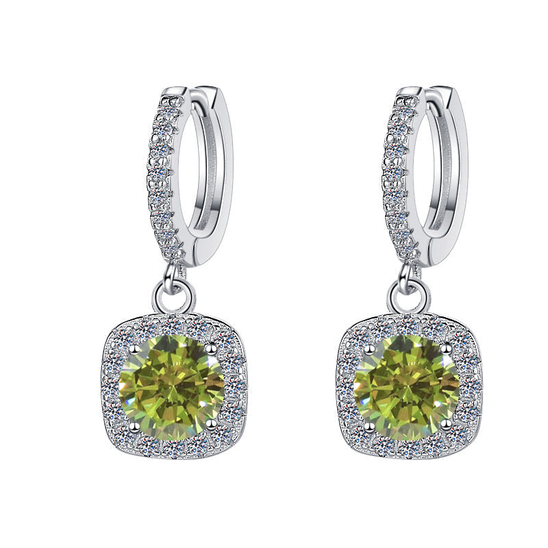 S925 Colorful Moissanite Halo Earrings with Pavé-Set Halo & Hoop, 1ct D-Grade VVS1 Moissanite in 12 Vibrant Colors with GAR certification, Sterling Silver Earrings