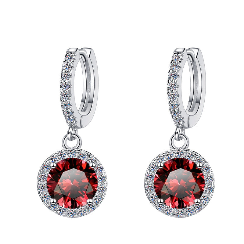 S925 Colorful Moissanite/CZ Round Halo Drop Earrings, 1ct D-Grade VVS Certificate, Hypoallergenic Sterling Silver Gift