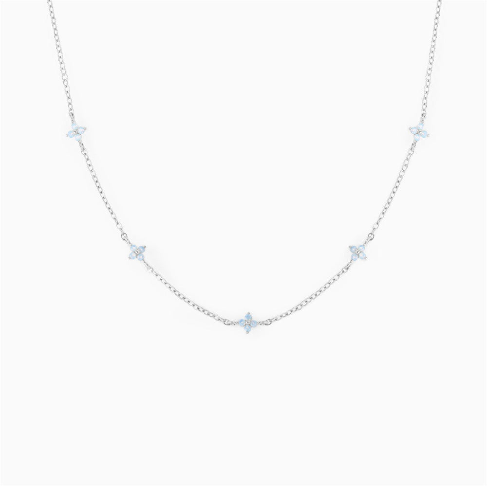 18K Gold Plated Tiny Blue Flower Necklace For Women, Gold Color Cute Pendant Necklace, Trendy Female Fashion Jewelry