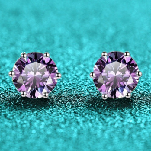 S925 Colorful Moissanite & CZ Classic 6-Prong Stud Earrings For Men Women Gift, 10 Color 0.5-2ct D-Grade VVS Certificated Moissanite Sterling Silver Studs