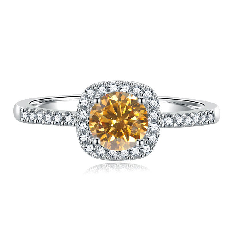S925 Multicolor Moissanite Cushion Halo Adjustable Rings with Pavé-Set Band & Square Accents, 0.5ct-2ct D-Grade VVS Certificate, 12 Vibrant Colors, Sterling Silver Jewelry