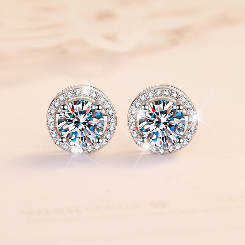 S925 Emerald Green Moissanite Halo Stud Earrings, Sterling Silver VVS D-Grade Round-Cut Certificated Moissanite Jewelry for Men & Women, Simple & Stylish Gift for Wedding, Birthday, Anniversary