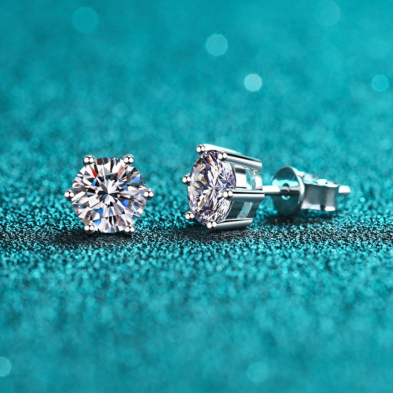 S925 Colorful Moissanite & CZ Classic 6-Prong Stud Earrings For Men Women Gift, 10 Color 0.5-2ct D-Grade VVS Certificated Moissanite Sterling Silver Studs