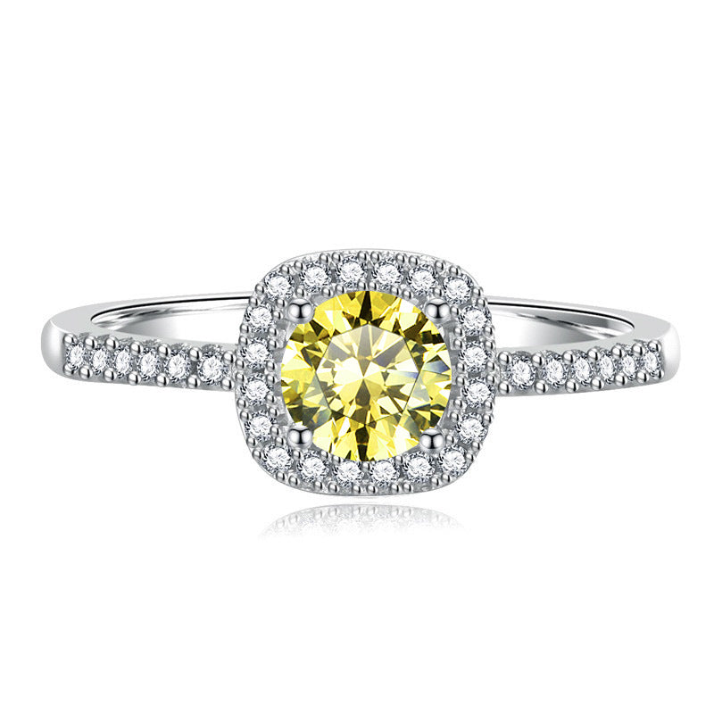 S925 Multicolor Moissanite Cushion Halo Adjustable Rings with Pavé-Set Band & Square Accents, 0.5ct-2ct D-Grade VVS Certificate, 12 Vibrant Colors, Sterling Silver Jewelry