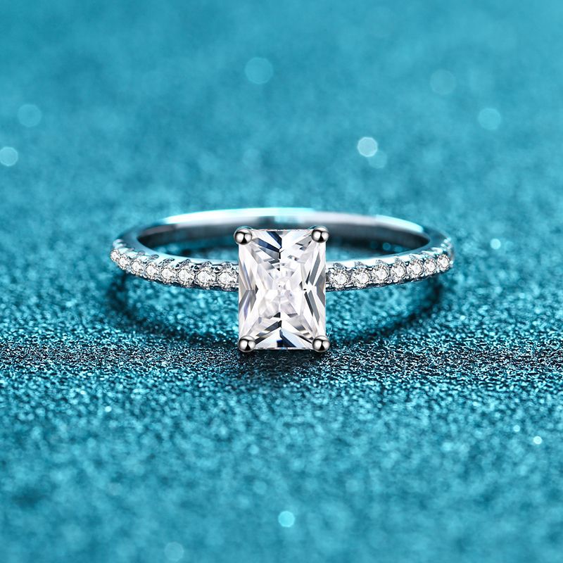 S925 Radiant Cut Moissanite & High Carbon Engagement Ring with Pavé-Set Band, 1-3 Carat VVS1 D-Color Certified, Four-Prong Sterling Silver Ring