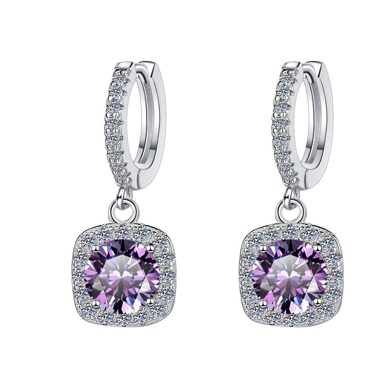 S925 Colorful Moissanite Halo Earrings with Pavé-Set Halo & Hoop, 1ct D-Grade VVS1 Moissanite in 12 Vibrant Colors with GAR certification, Sterling Silver Earrings