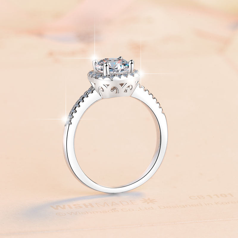 S925 Multicolor Moissanite Cushion Halo Adjustable Rings with Pavé-Set Band & Square Accents, 0.5ct-2ct D-Grade VVS Certificate, 12 Vibrant Colors, Sterling Silver Jewelry