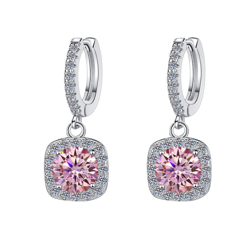S925 Colorful Moissanite Halo Earrings with Pavé-Set Halo & Hoop, 1ct D-Grade VVS1 Moissanite in 12 Vibrant Colors with GAR certification, Sterling Silver Earrings