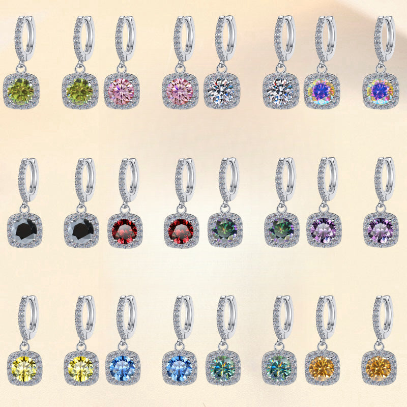 S925 Colorful Moissanite Halo Earrings with Pavé-Set Halo & Hoop, 1ct D-Grade VVS1 Moissanite in 12 Vibrant Colors with GAR certification, Sterling Silver Earrings