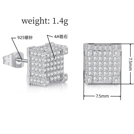 Iced Out CZ 18k Dazzling Stud Earrings, S925 Silver Post, 4 Style Options, Hip Hop Hypoallergenic 4A Cubic Zirconia Bling Studs for Men and Women