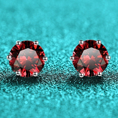 S925 Colorful Moissanite & CZ Classic 6-Prong Stud Earrings For Men Women Gift, 10 Color 0.5-2ct D-Grade VVS Certificated Moissanite Sterling Silver Studs