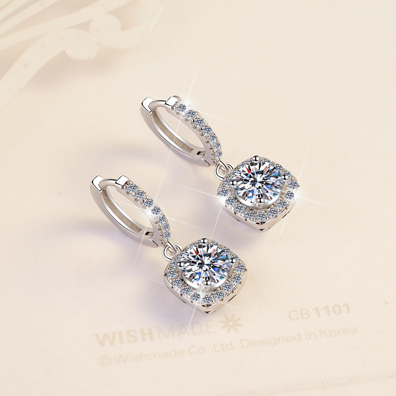 S925 Colorful Moissanite Halo Earrings with Pavé-Set Halo & Hoop, 1ct D-Grade VVS1 Moissanite in 12 Vibrant Colors with GAR certification, Sterling Silver Earrings