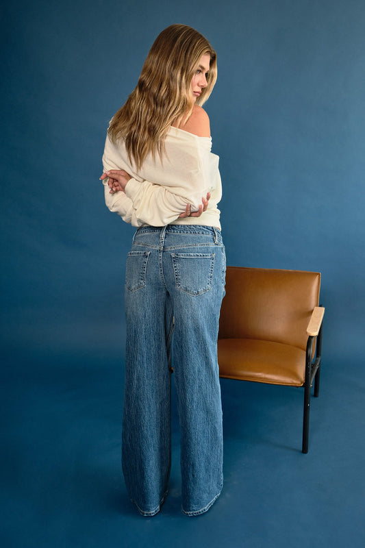 Women's Luxe Bella Asymmetrical Wide Leg Jeans