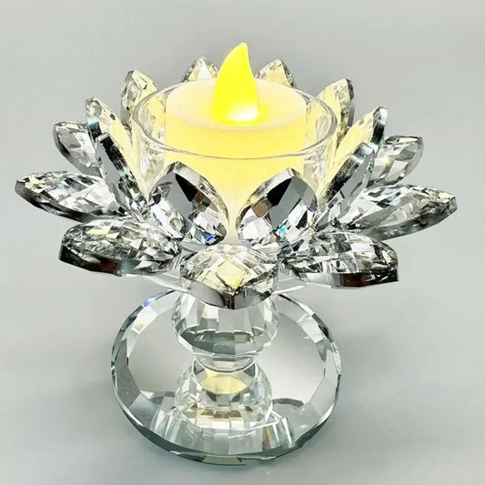 Bright Crystal Lotus Candlestick Durable Elegant Clear Flower