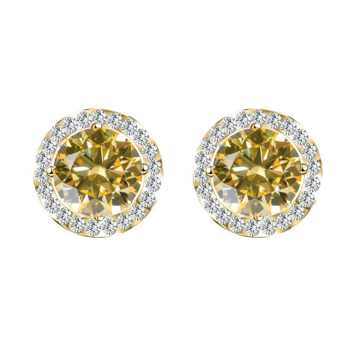 S925 Multicolor Moissanite Round Halo Stud Earrings with Threaded Needle, 8 Color Options, 0.1-3ct D-Grade VVS, Sterling Silver Jewelry for Men Women