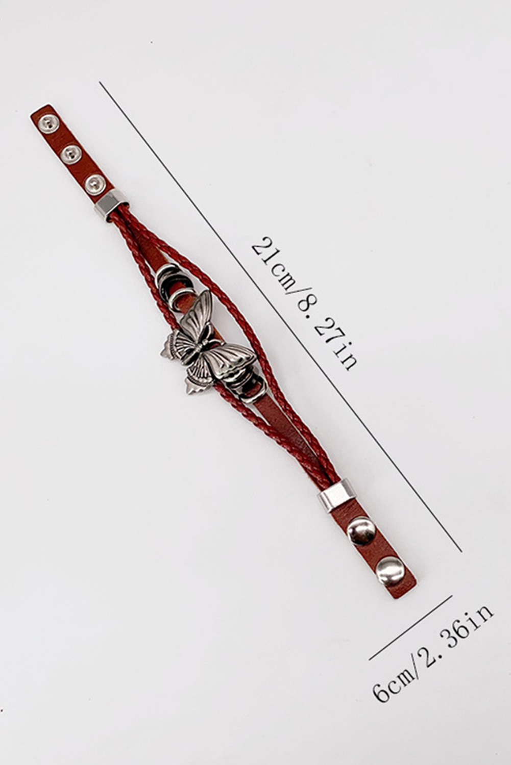 Mineral Red Butterfly Braided Multi Layer Adjustable Bracelet