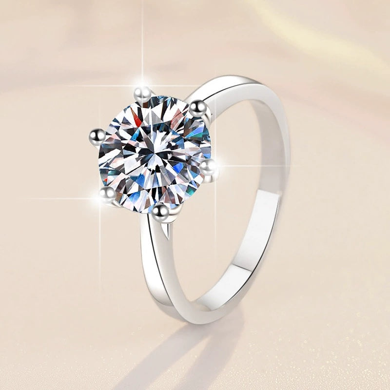 S925 Classic 6-Prong Moissanite Engagement Ring, 0.5–3ct Round Cut D-Grade VVS Certified Solitaire, Sterling Silver Wedding Gift for Her Him