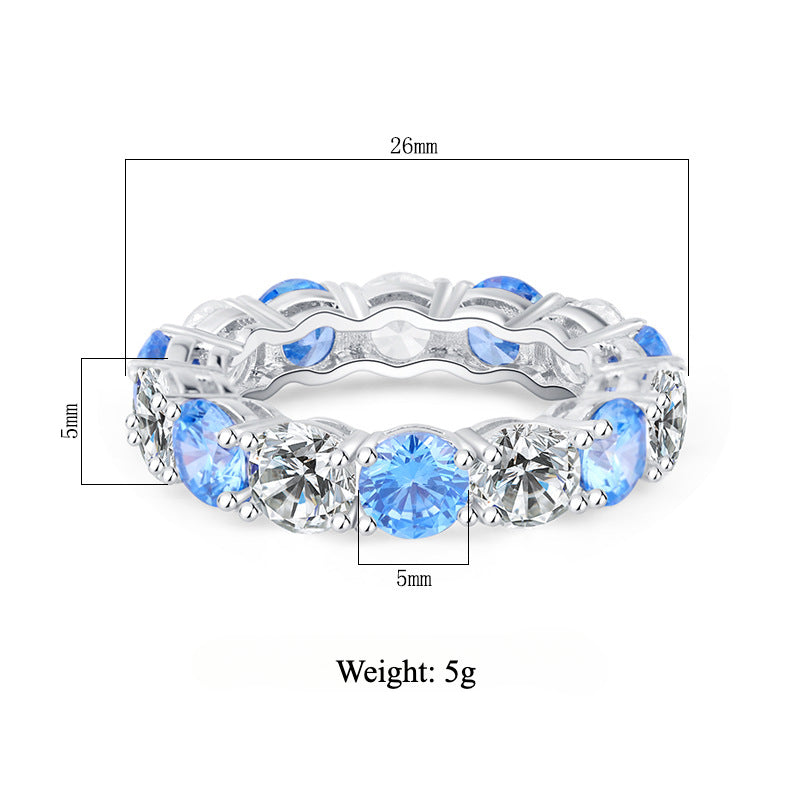 S925 Geometric Stackable Band CZ Ring, 5mm Cubic Zirconia, Sterling Silver Retro Statement Ring for Men and Women