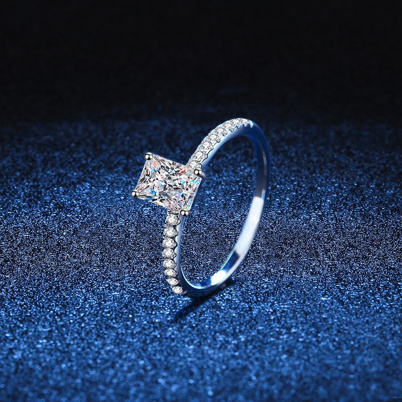 S925 Radiant Cut Moissanite & High Carbon Engagement Ring with Pavé-Set Band, 1-3 Carat VVS1 D-Color Certified, Four-Prong Sterling Silver Ring
