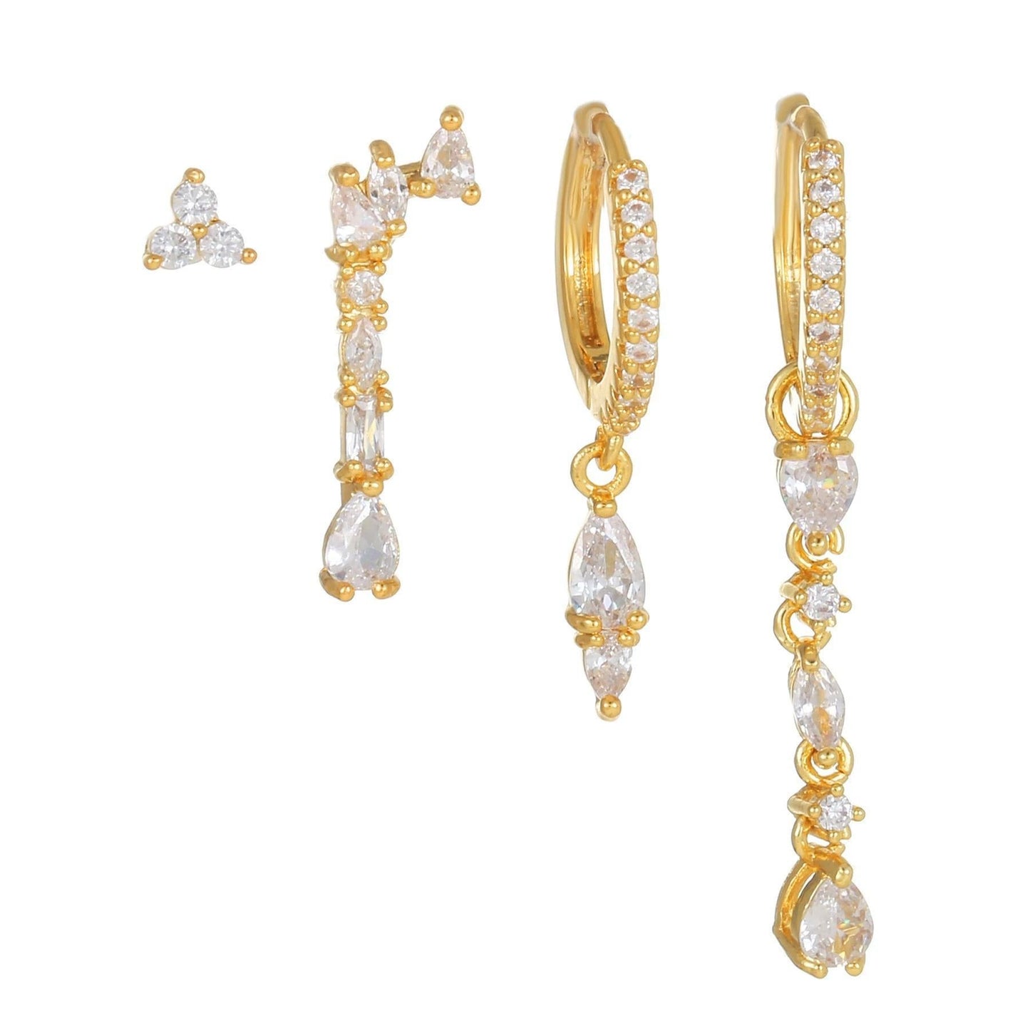 Multi Sets of Chic Star&Moon Earrings, 3-6pcs, 18k Gold Plated Stud Drop Hoop Huggie Cuff Chain, S925 Needle, Stacked Lobe Designs with Dazzling Zirconia