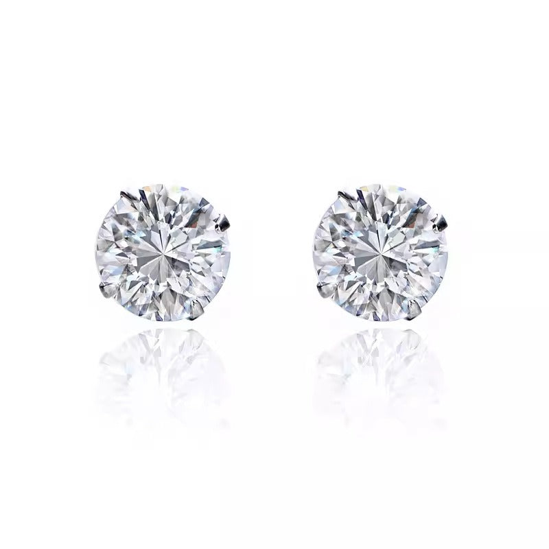 S999 Dazzling Minimalist CZ Stud Earrings, 2-8MM Cubic Zirconia Hypoallergenic Pure Sterling Silver Tiny Earrings for Sensitive Ears Daily