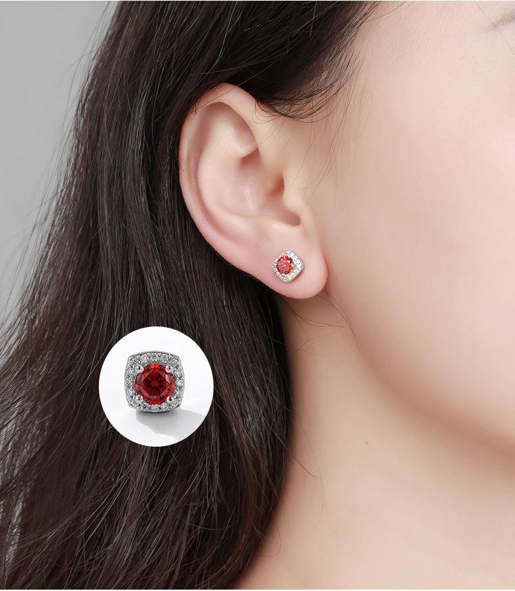 S925 Magnetic Multicolor Moissanite Square Halo Stud Earrings for Men Women, 0.5/1ct Round Cut, Inlaid Magnetic Earrings Non-Piercing Clip On Stud Earring