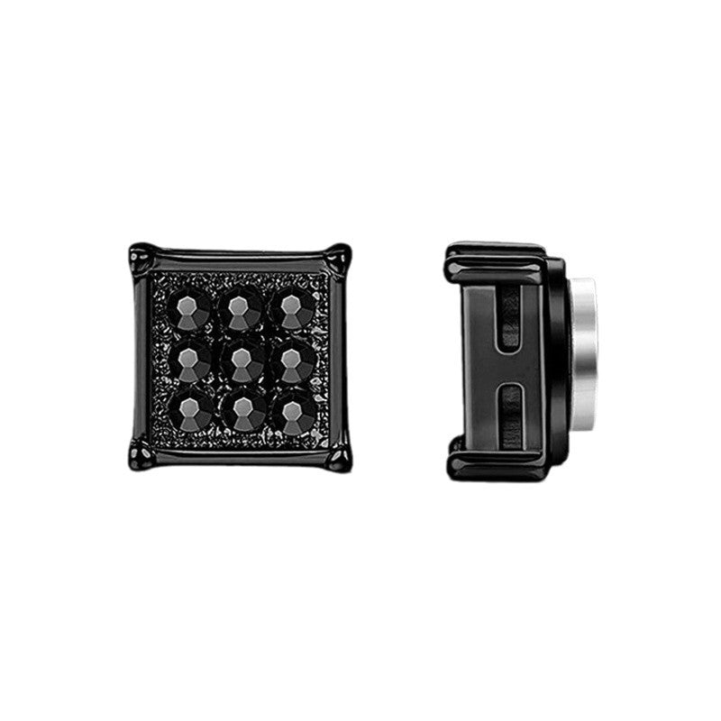 Stainless Steel Magnetic Iced Out CZ Square Stud Earrings for Men Women, 9 Mini Cubic Zirconia Inlaid Magnetic Earrings Non-Piercing Clip On Stud Earring