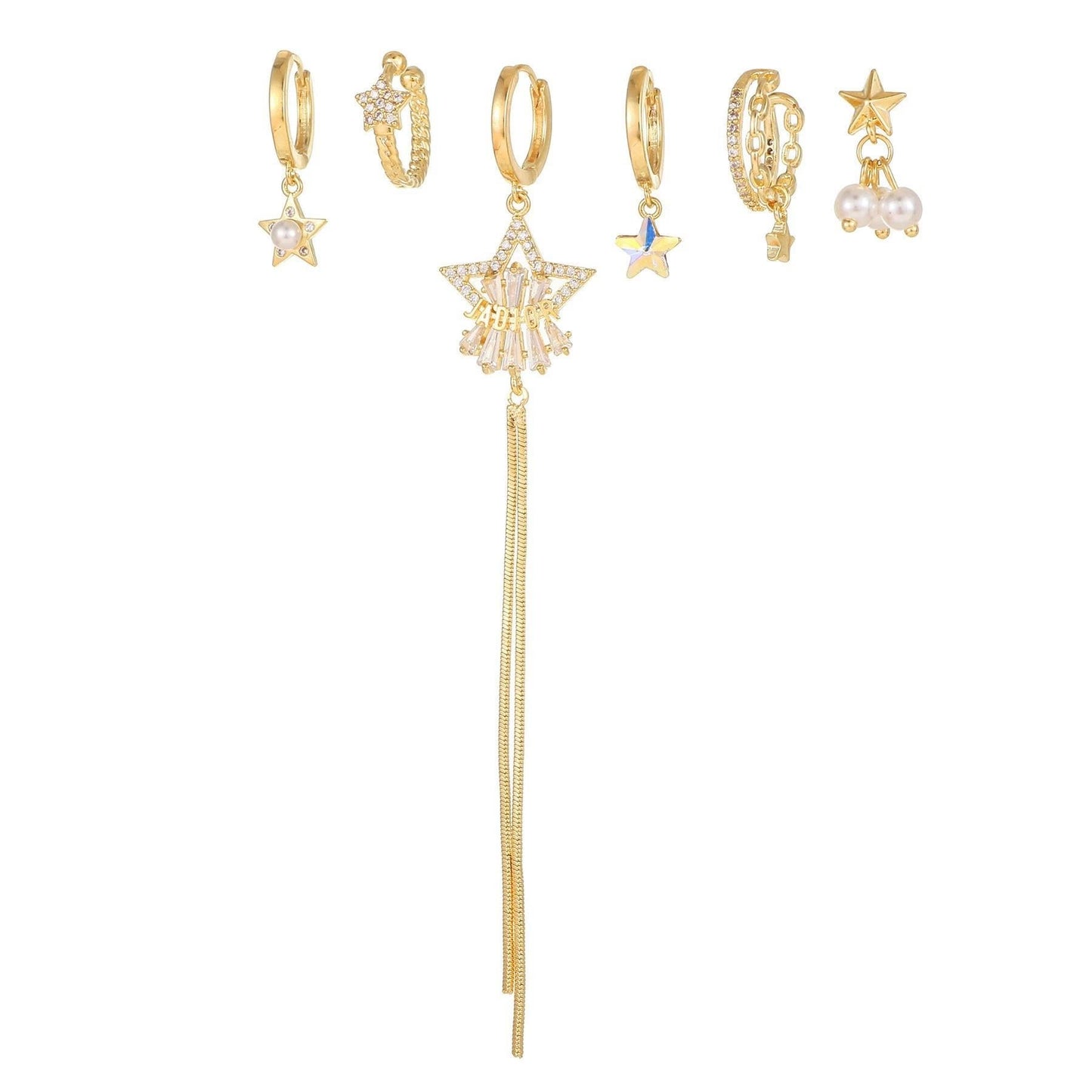 5 Pieces Starry Pearl Elegance Earring Set, 18k Gold Stud Drop Hoop, S925 Needle, Stacked Lobe Designs with Dazzling Zirconia