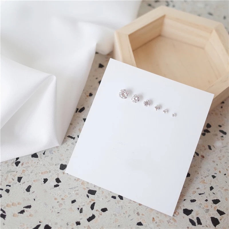 S999 Dazzling Minimalist CZ Stud Earrings, 2-8MM Cubic Zirconia Hypoallergenic Pure Sterling Silver Tiny Earrings for Sensitive Ears Daily