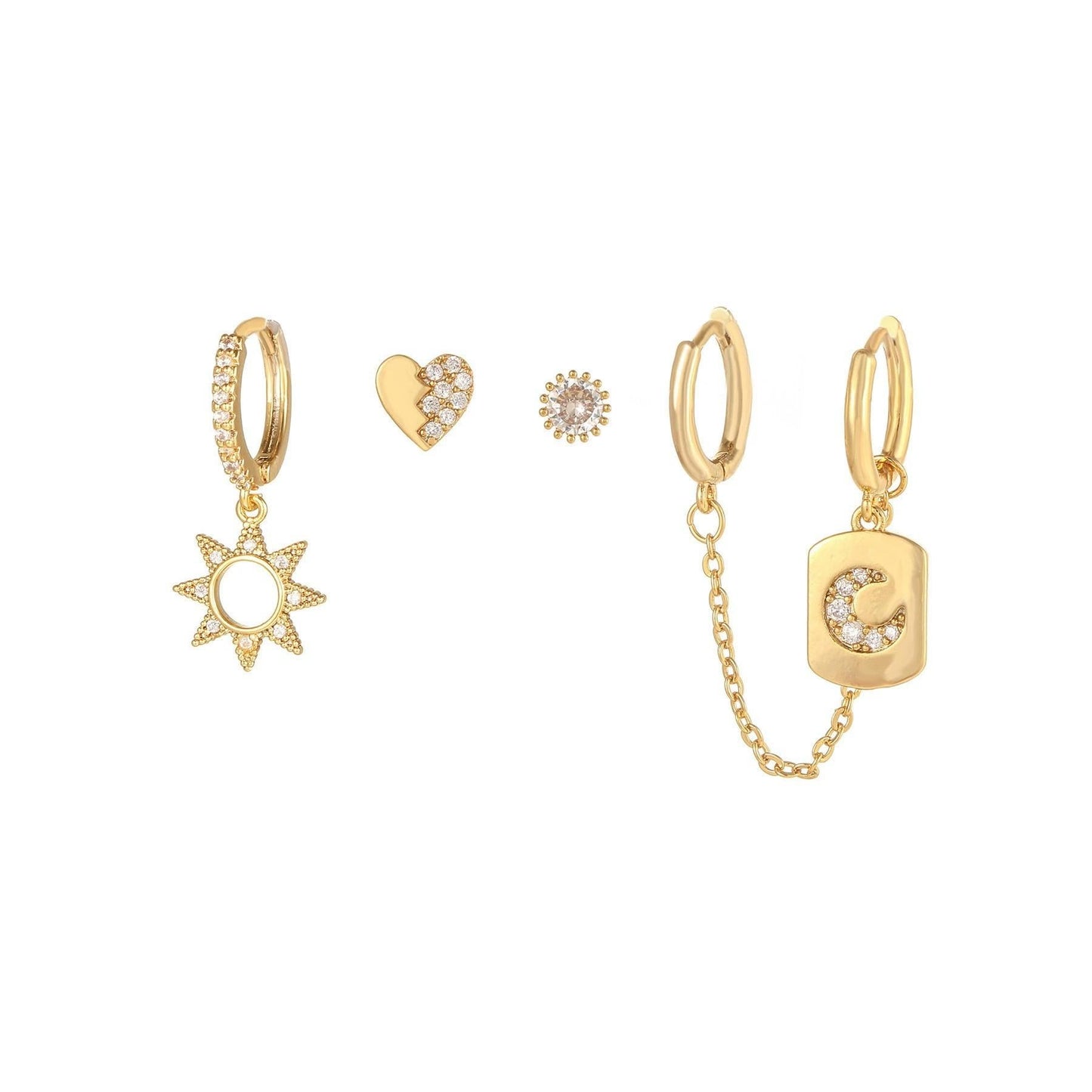 Multi Sets of Chic Star&Moon Earrings, 3-6pcs, 18k Gold Plated Stud Drop Hoop Huggie Cuff Chain, S925 Needle, Stacked Lobe Designs with Dazzling Zirconia