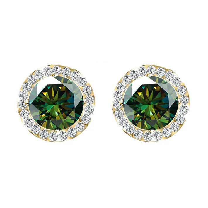 S925 Multicolor Moissanite Round Halo Stud Earrings with Threaded Needle, 8 Color Options, 0.1-3ct D-Grade VVS, Sterling Silver Jewelry for Men Women