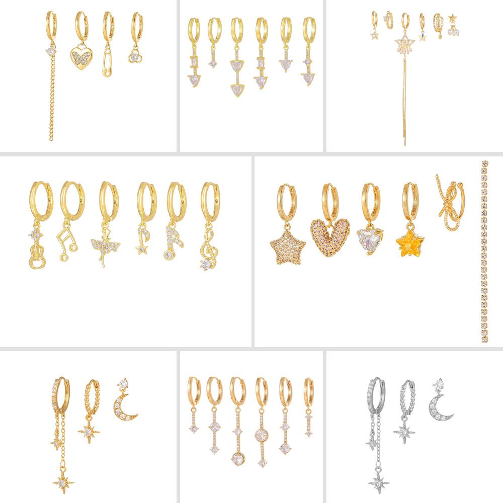 3 Pieces Lunar Starlight Glow Earring Set, 18k Gold and White Gold Stud Drop Hoop, S925 Needle, Stacked Lobe Designs with Dazzling Zirconia