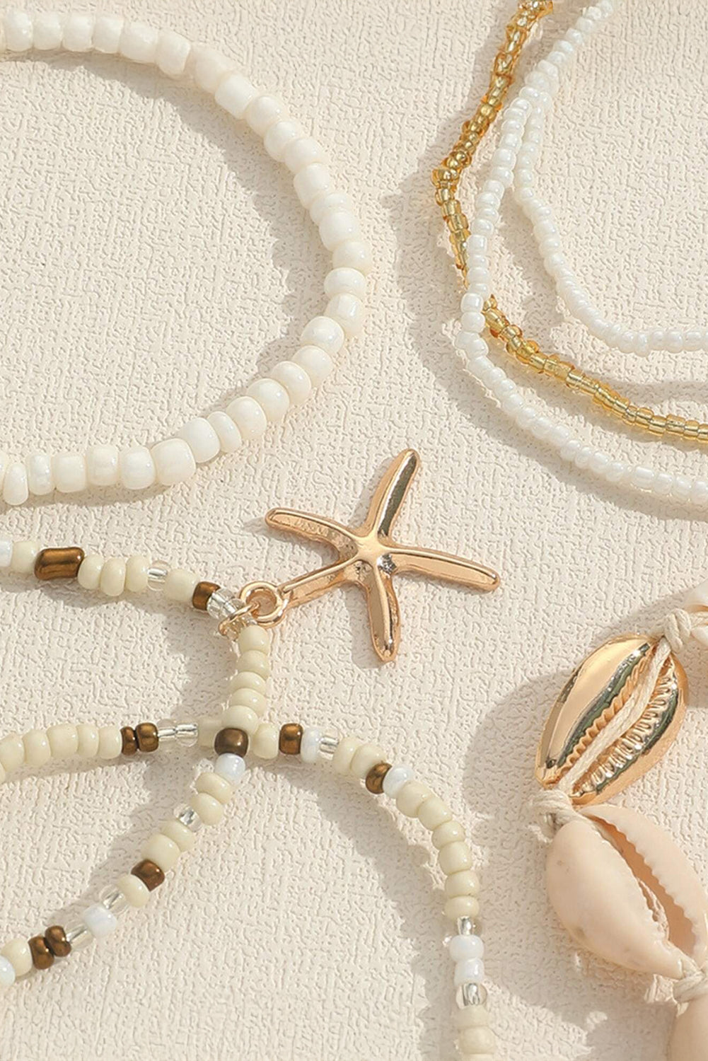 White Shell Starfish Beaded Bracelet Set