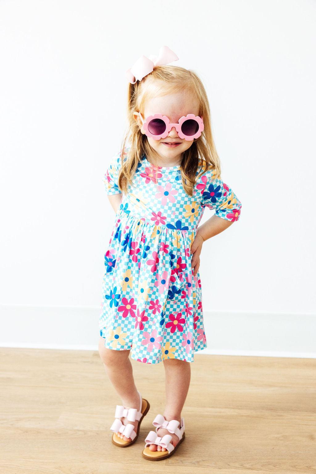 Crazy Daisy 3/4 Sleeve Pocket Twirl Dress