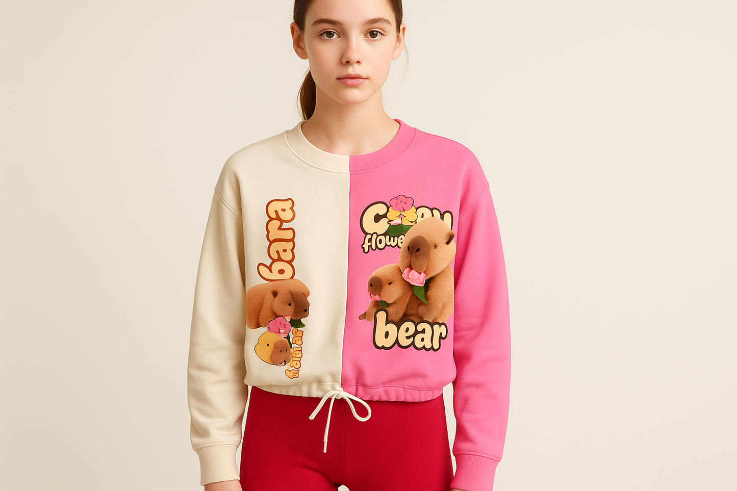 Modelo ilustrado con polos de capibaras