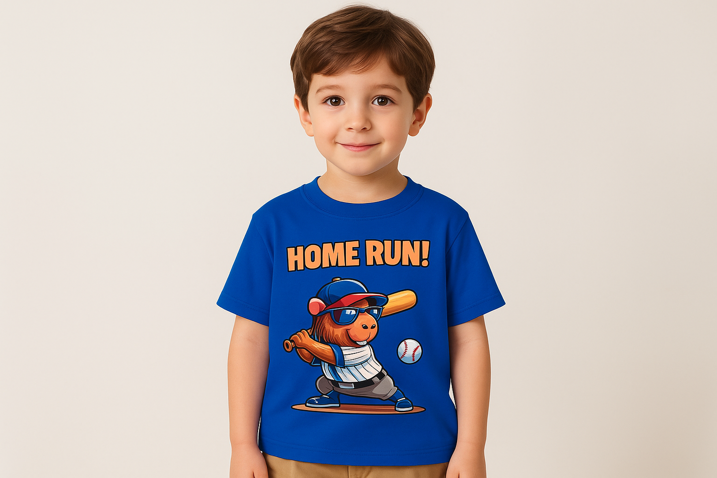 Niño con camiseta azul - Capybara HOME RUN!