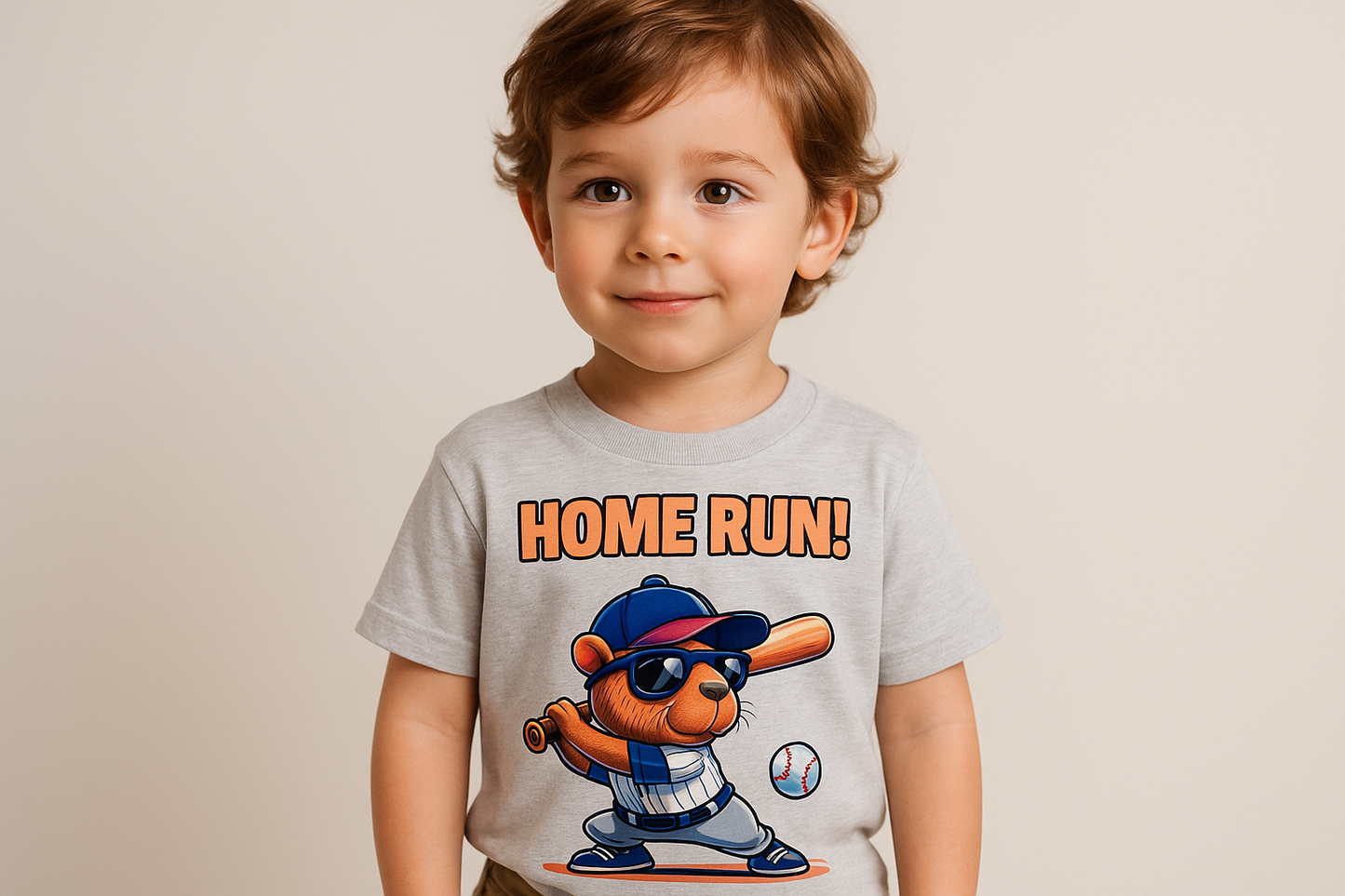 Niño con camiseta gris - Capybara HOME RUN!
