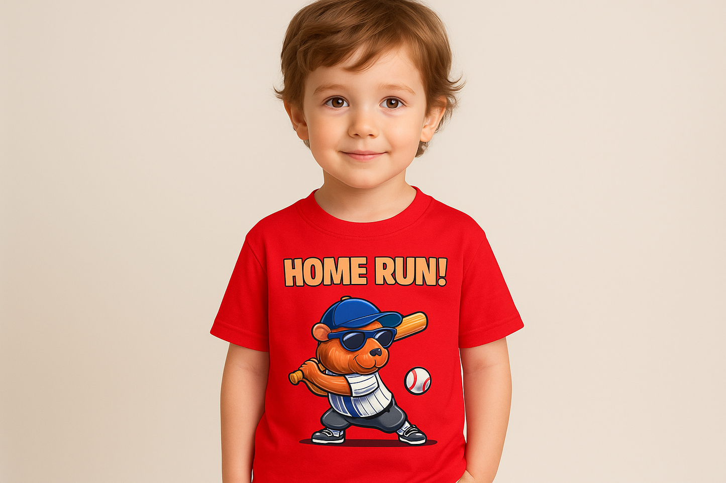 Niño con camiseta roja - Capybara HOME RUN!