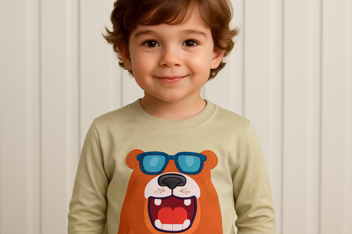 NiƱo con sudadera verde - Oso con lentes