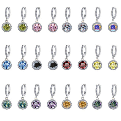 S925 Colorful Moissanite/CZ Round Halo Drop Earrings, 1ct D-Grade VVS Certificate, Hypoallergenic Sterling Silver Gift