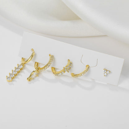 5 Pieces Simple Clover Single-Row Serrated Ear Cuff Earring Set, 18k Gold-Plated  Teardrop Zircon Earrings, S925 Needle, Stacked Lobe Designs with Dazzling Zirconia