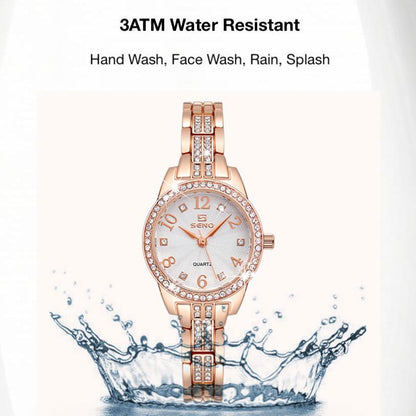 Seno Rhinestone Bracelet Watch, 30M Waterproof, Shimmering Rhinestone & Diamond Dial, Stylish Quartz Wristwatch for Women, Elegant Jewelry Clasp Timepiece