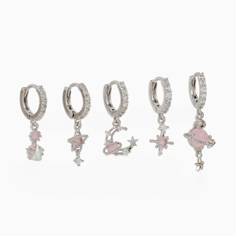 Multi Sets of Blue Flower Pierced Earrings, 4-6pcs, 18k Gold Plated Stud Drop Hoop Huggie Cuff Chain, S925 Needle, Stacked Lobe Designs with Dazzling Zirconia