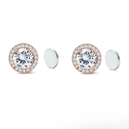 Stainless Steel Magnetic CZ Round Halo Stud Earrings for Men Women, Round Cubic Zirconia Inlaid Magnetic Earrings Non-Piercing Clip On Stud Earring
