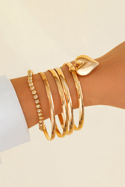 Gold 5pcs Minimalist Heart Charm Beaded Bracelet Set