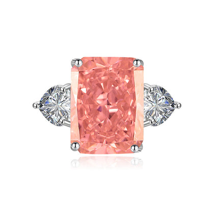Multicolor Ice Flower Cut CZ Adjustable Ring, 10*14mm 5A Main Cubic Zirconia, Two Heart Side CZ, Dainty Luxe