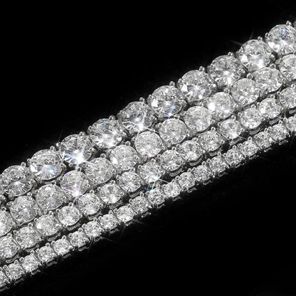 VVS1 Moissanite S925 & 14K Tennis Chain Iced Out Necklace and Bracelet, 6–26 Inch, 2–6.5mm Round Cut D-Grade Certified Moissanite, Sterling Silver White Gold Plated, Hypoallergenic Hip Hop Jewelry