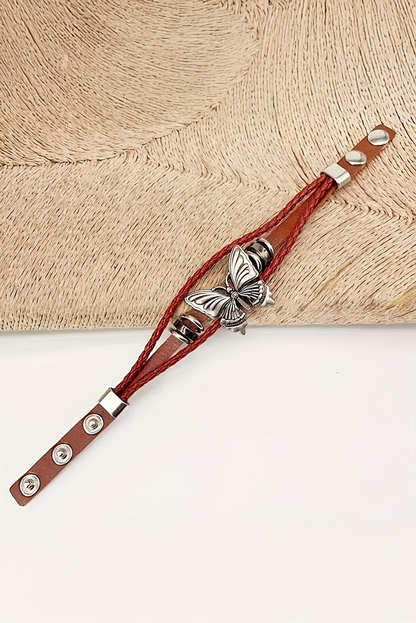 Mineral Red Butterfly Braided Multi Layer Adjustable Bracelet
