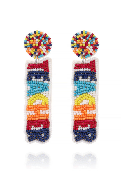 White Rice Bead TEACHER Pattern Dangle Earrings